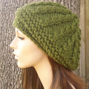Chunky Knit Hat, Womens Hat, Mens Hat, Winter Hat, Knit Beret, Knit Beanie, Knit Cap, Cable Knit Hat, Cable Beret, Cilantro