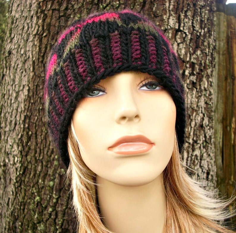 READY TO SHIP Rainbow Hat Womens Hat Mens Hat Black Hat Kaleidoscope Beanie in Black and Brights Knit Hat Womens Accessories