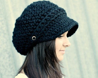 Black Crochet Newsboy Hat Dreadlocks Hat Black Rasta Hat