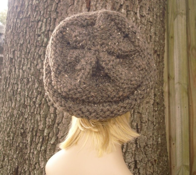 Chunky Knit Hat, Womens Hat, Mens Hat, Slouchy Beanie, Slouchy Hat, Knit Beanie, Knit Beret, Boho Hat, Oversized Beehive Beret, Barley Brown image 5