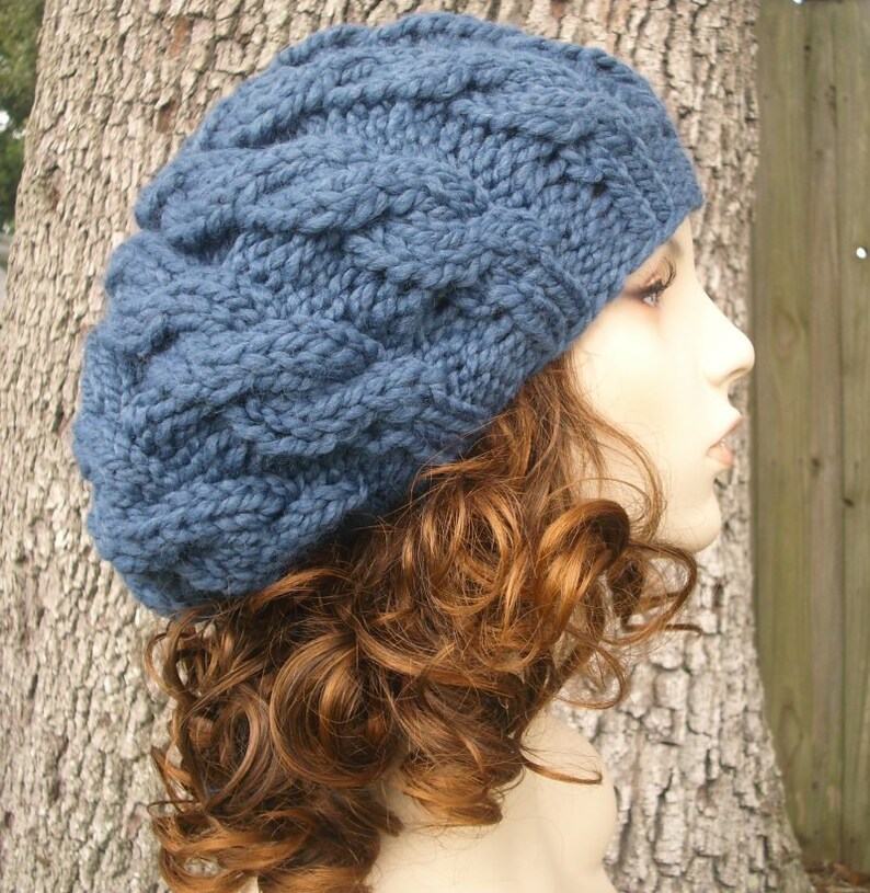 Cable Beret Knit Beret Chunky Knit Hat Womens Hat Winter Etsy