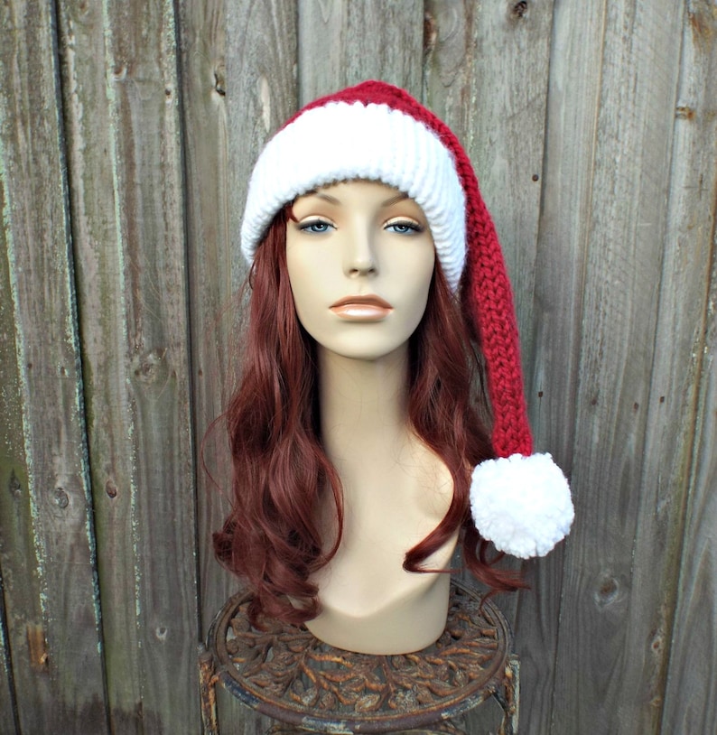 Santa Hat Knitting Pattern - Instant Download Knit Hat Pattern - Christmas Hat Pattern - Adult Size Double Brim Santa Hat Pattern Winter Hat image 5