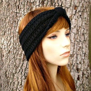 Crochet Headband, Turban Headband, Earwarmer, Head Wrap, Boho Headband, Head Band, Ear Warmer, Womens Hair Accessories, Black