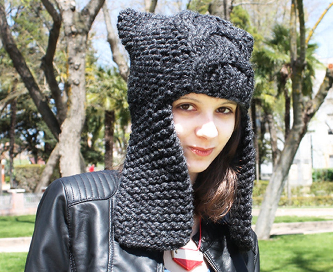 Hand Knit Trapper Hat, Chunky Knit Hat, Womens Hat, Mens Hat