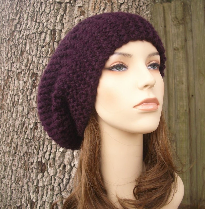 Slouchy Winter Hats, Chunky Knit Hat, Womens Hats, Mens Hats, Knit Beanie, Knit Cap, Slouchy Beanie, Oversized Hat, Eggplant Purple image 4