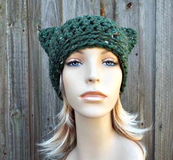 Cat Hat, Cat Ear Beanie, Chunky Crochet Hat, Womens Hat, Mens Hat