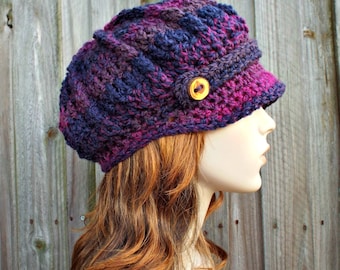 Crochet Hat, Hat with Brim, Newsboy Hat, Womens Hat, Winter Hat, Monarch Newsboy Cap, Grape Purple