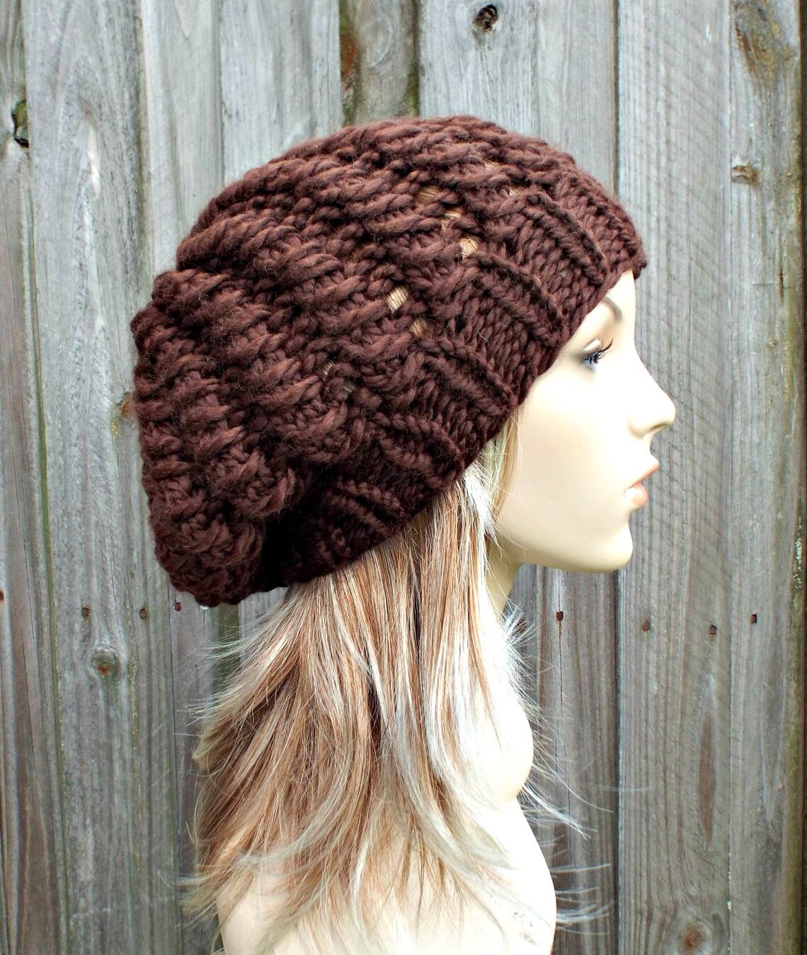 Chocolate Brown Knit Hat Brown Womens Hat Brown Slouchy Hat Etsy