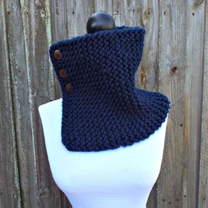 Chunky Knit Cowl, Womens Cowl, Mens Cowl, Winter Cowl, Turtle Neck Cowl with Buttons, Navy Blue