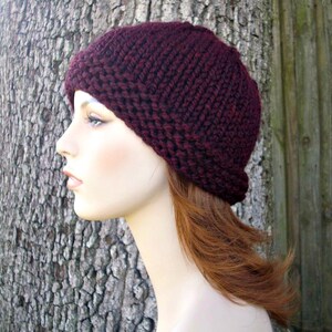 Knit Cloche Hat, Chunky Knit Hat, Womens Hat, Winter Hat, Knit Beanie, Knit Cap, Womens Cloche Beanie, Claret Burgundy image 4