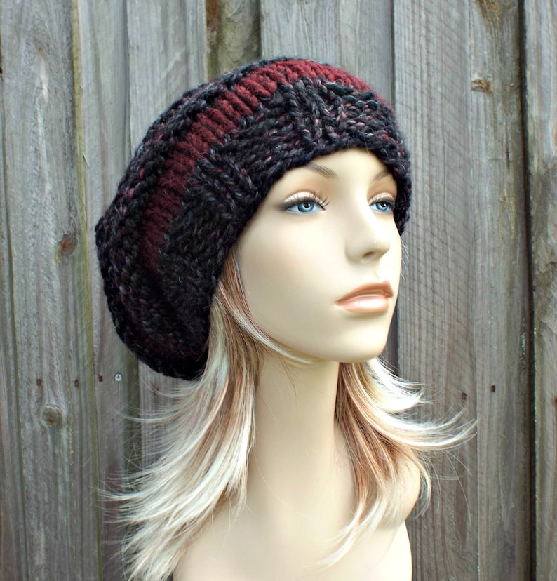 Beehive Beret Claret Blackstone Slouchy Beanie Hat Oversized Hat Knit Hat Womens Hat Winter Hat Beret Hat Burgundy Hat