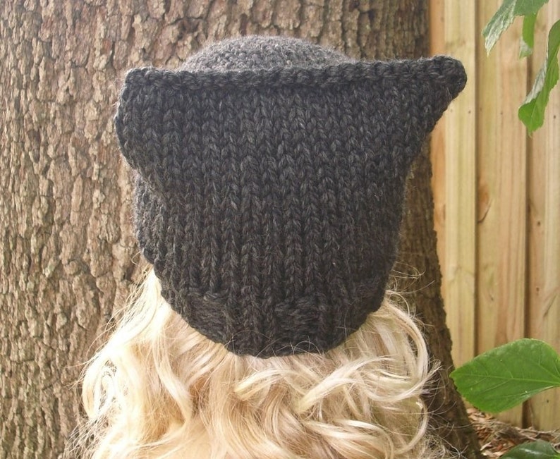 Chunky Knit Hat, Womens Hat, Mens Hat, Winter Hat, Knit Cat Hat, Knit Beanie, Knit Cap, Cat Beanie, Charcoal Grey image 5