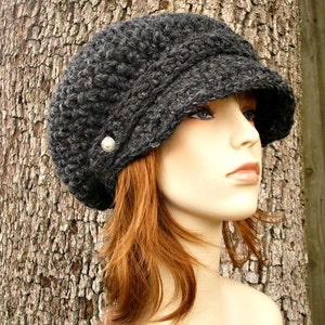 Chunky Crochet Hat, Womens Hat, Mens Hat, Winter Hat, Crochet Cap, Newsboy Hat, Newsboy Cap, Charcoal Grey