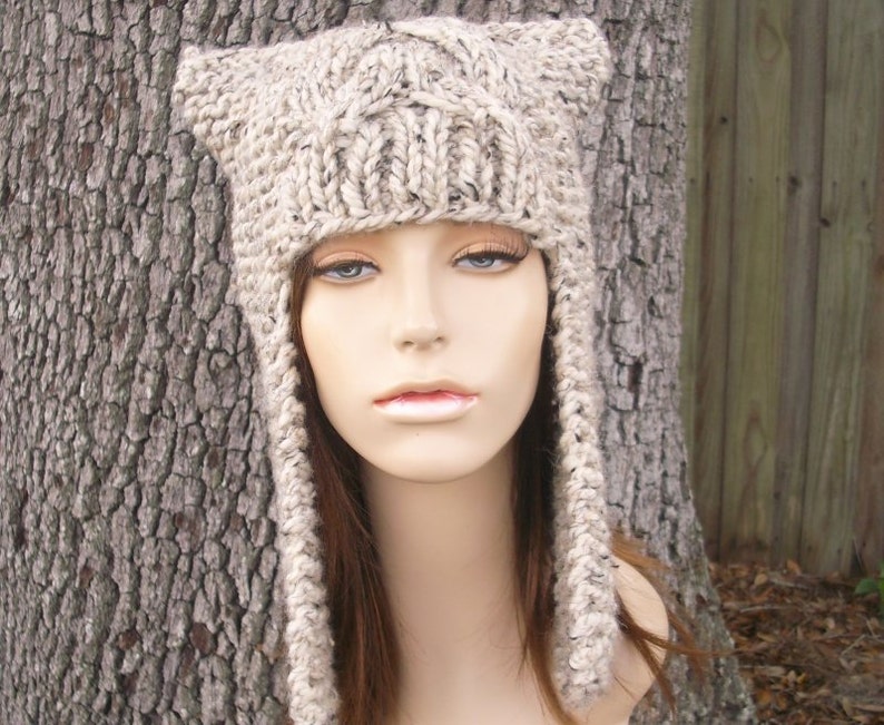 Ear Flap Hat Chunky Knit Hat with Ears Mens Hat Womens Hat Etsy