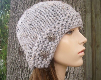 Knit Cloche Hat, Chunky Knit Hat, Womens Hat, Winter Hat, Womens Cloche Hat, Womens Accessories, Fall Fashion, Cloche Beanie, Grey Marble