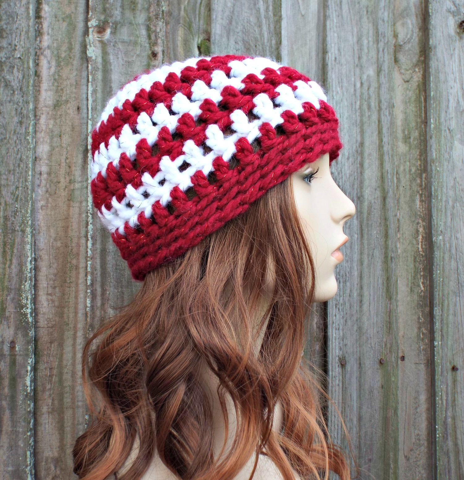 Candy Cane Hat Candy Cane Beanie Chunky Crochet Hat Womens Etsy