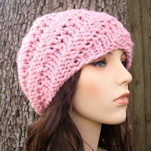 Chunky Knit Hat, Womens Hat, Mens Hat, Winter Hat, Knit Beanie, Knit Cap, Womens Beanie, Mens Beanie, Swirl Beanie, Blossom Pink image 1