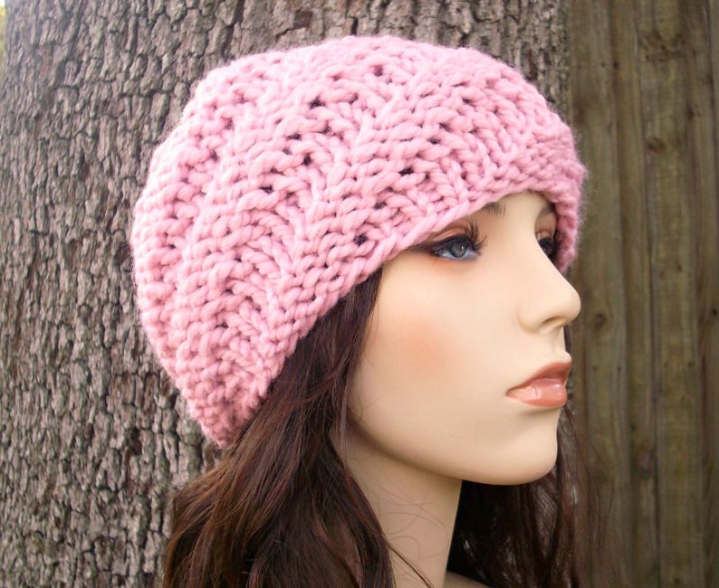 Chunky Knit Hat, Womens Hat, Mens Hat, Winter Hat, Knit Beanie, Knit Cap, Womens Beanie, Mens Beanie, Swirl Beanie, Blossom Pink image 1