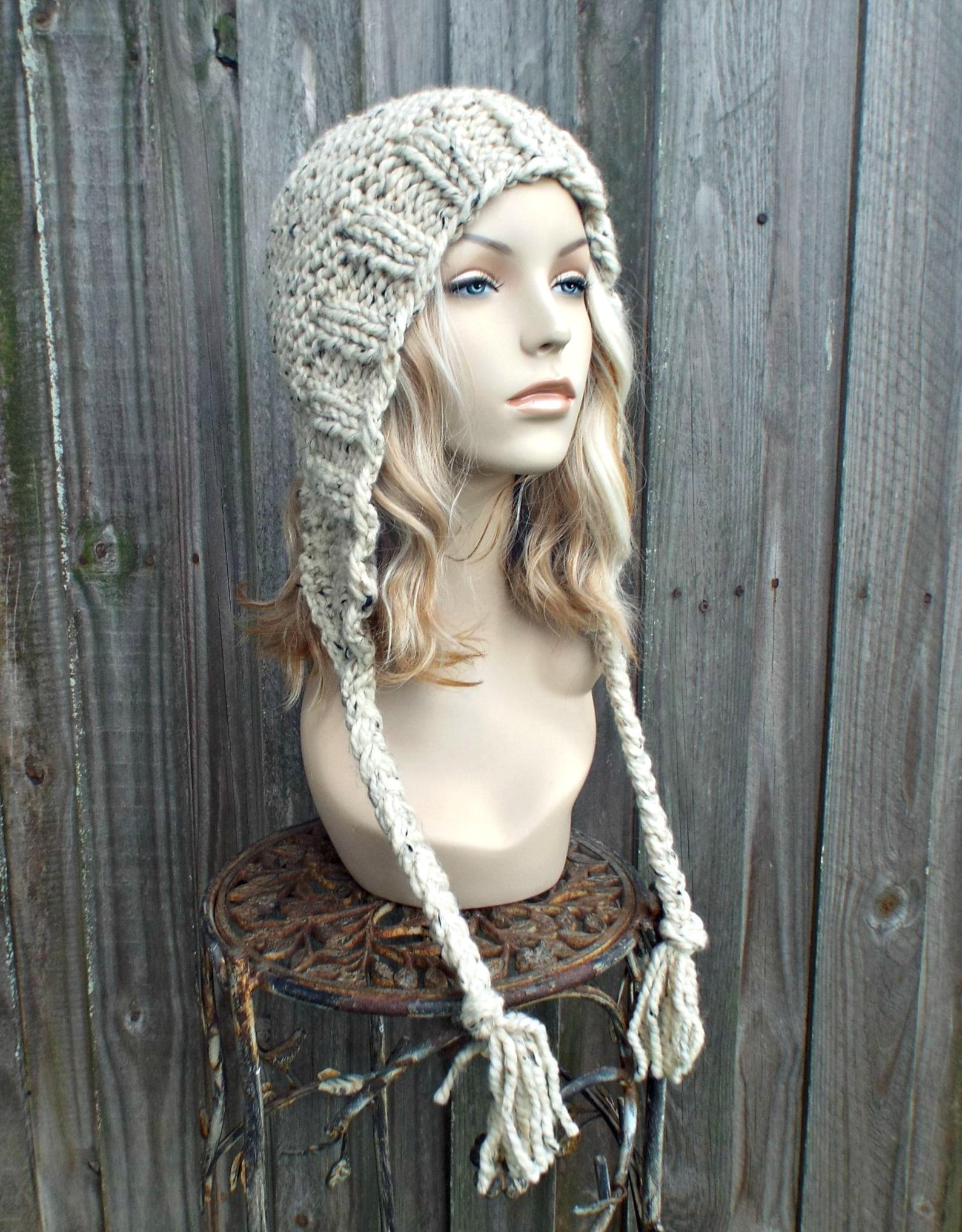 Womens Hats Knit Hat Womens Winter Hats Oatmeal Hood Ear Flap Etsy