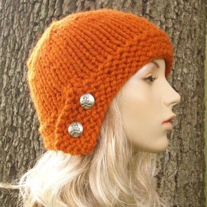 Cloche Hat, Chunky Knit Hat, Womens Hat, Mens Hat, Winter Hat, Cloche Beanie, Knit Cloche, Knit Beanie, Knit Cap, Pumpkin Orange
