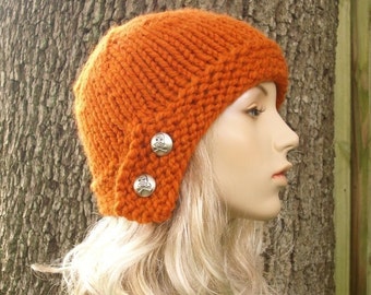 Cloche Hat, Chunky Knit Hat, Womens Hat, Mens Hat, Winter Hat, Cloche Beanie, Knit Cloche, Knit Beanie, Knit Cap, Pumpkin Orange