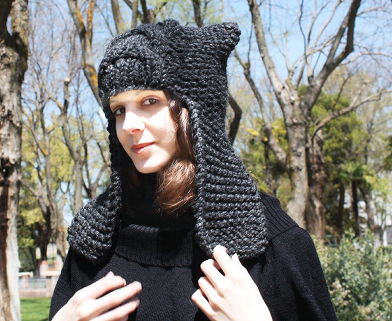 Hand Knit Trapper Hat, Chunky Knit Hat, Womens Hat, Mens Hat