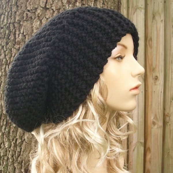 Hand Knit Hat - The Slouch Hat in Black