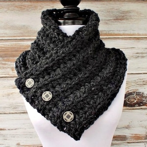 Chunky Crochet Cowl, Crochet Neckwarmer, Crochet Scarf, Neck Warmer, Womens Cowl, Mens Cowl, Womens Scarf, Mens Scarf, Charcoal Grey