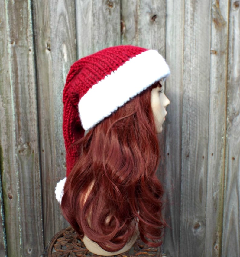 Santa Hat Knitting Pattern - Instant Download Knit Hat Pattern - Christmas Hat Pattern - Adult Size Double Brim Santa Hat Pattern Winter Hat image 7
