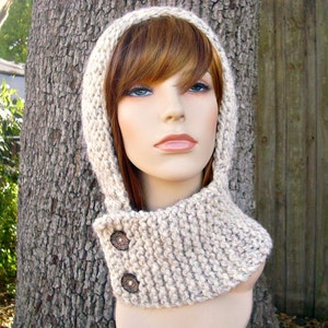Hand Knit Womens Balaclava, Knit Hood, Hooded Cowl, Chunky Knit Hat, Knit Cowl, Winter Cowl, Neck Warmer, Warrior Helmet Balaclava, Wheat