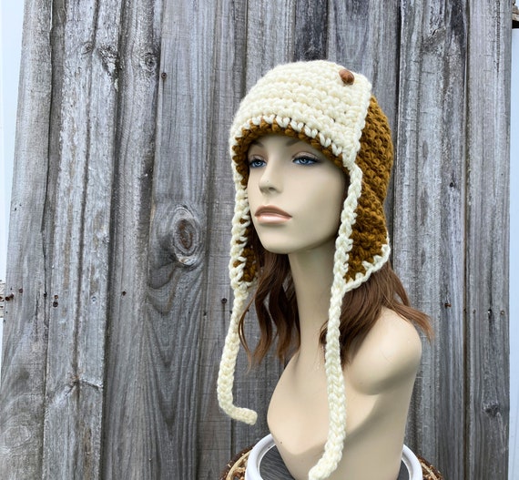 Trapper Hat, Ear Flap Hat, Chunky Crochet Hat, Womens Hat
