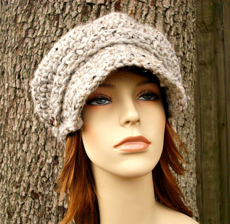 Crochet Hat Womens Hat Winter Hat Newsboy Hat Grey Marble Etsy