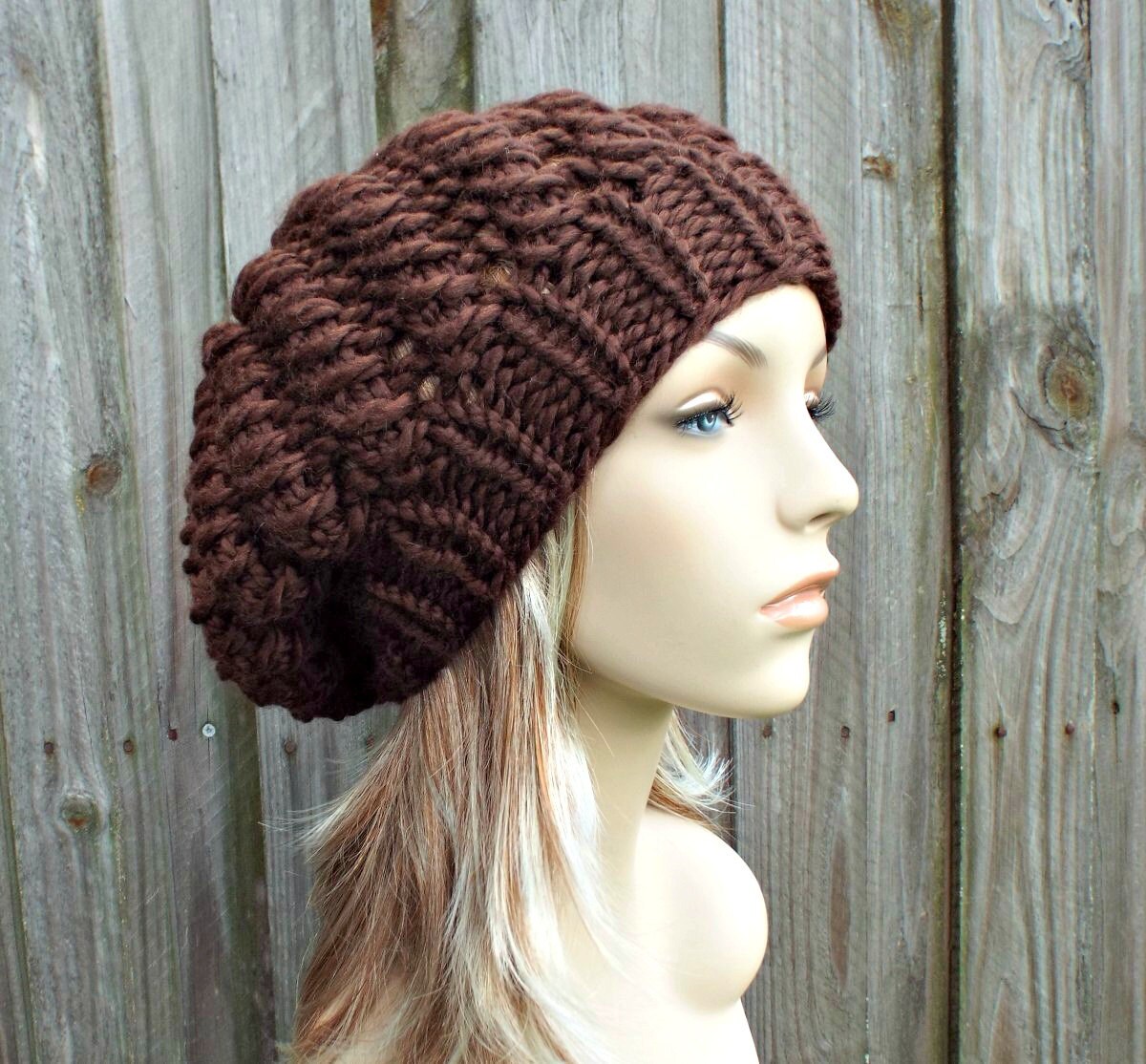 Chocolate Brown Knit Hat Brown Womens Hat Brown Slouchy Hat Etsy