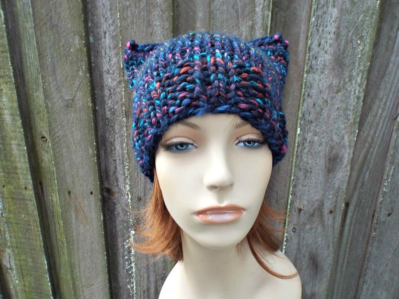 Chunky Knit Cat Hat for Women or Men Hand Knit Hat Cat Etsy