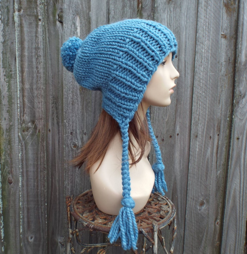Charlotte Air Force Blue Mens Hat Slouchy Beanie Hat Chunky Knit Hat Womens Hats Winter Hats Pom Pom Hat Fall Fashion