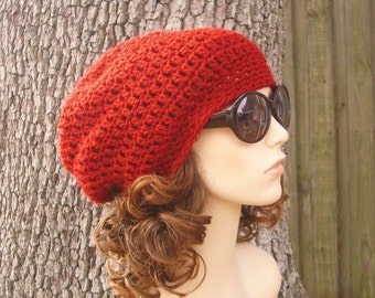 Slouchy Crochet Beanie, Crochet Hat, Slouchy Beanie, Womens Hat, Boho Hat, Beach Hat, Summer Hat, Weekender Slouchy Hat, Cranberry Red