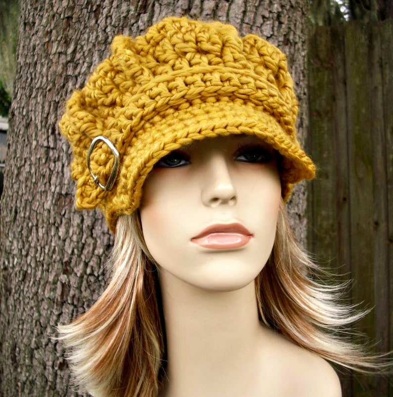 Winter Accessories Chunky Crochet Hat Fall Fashion Newsboy Hat Oversized Newsboy Cap Mens Hat Womens Hat Goldenrod Winter Hat