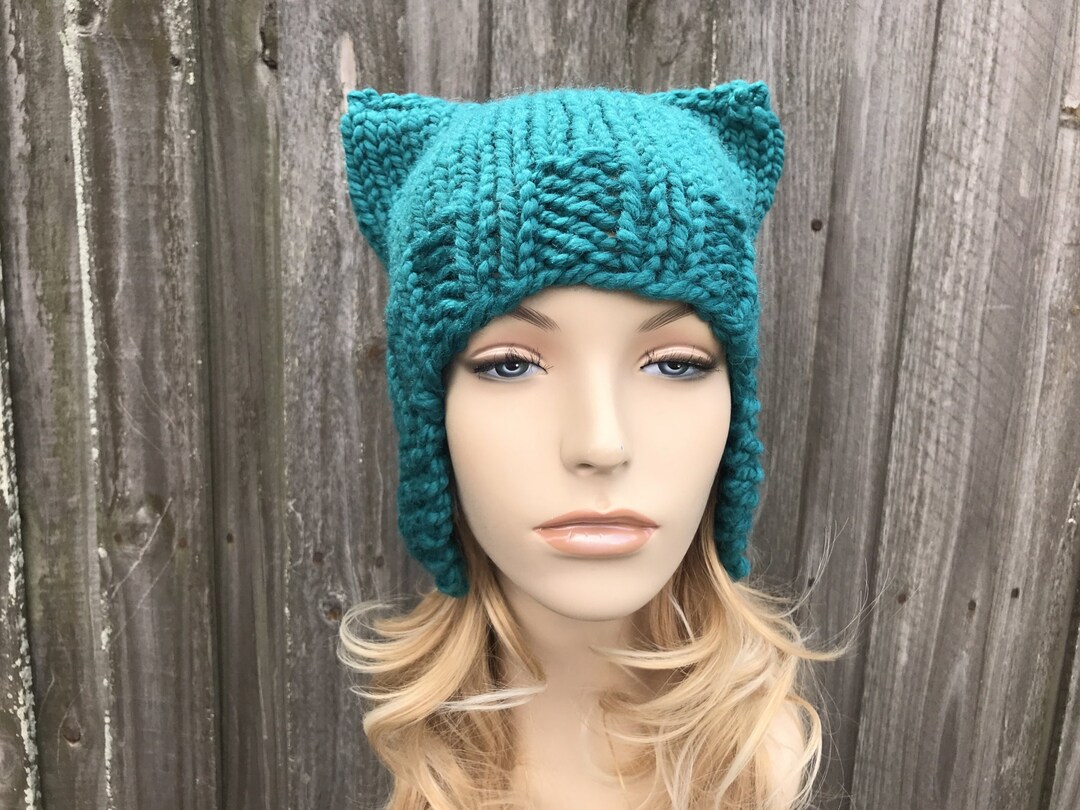 Chunky Knit Hat, Cat Hat, Cat Ears, Pussyhat, Pussy Hat, Cat Beanie