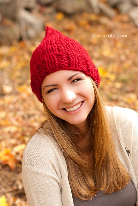 Red Gnome Hat, Chunky Knit Hat, Womens Hat, Mens Hat, Winter  display picture 1