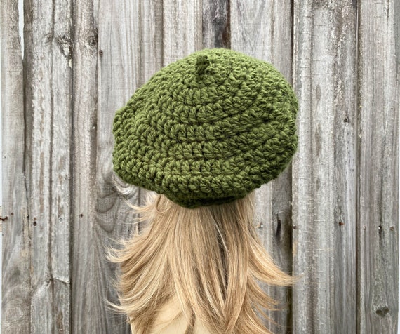 Chunky Crochet Hat, Adult Large Beret, Slouchy Beanie