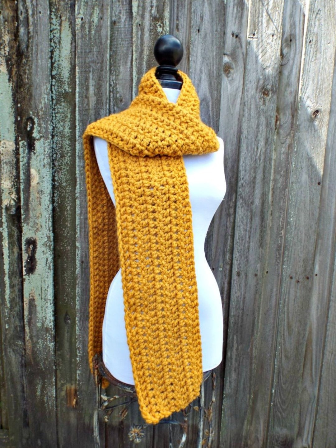 Crochet Chunky Scarf - New Englander Oversized Scarf in Mustard Yellow ...