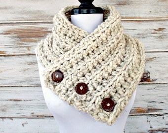 Chunky Scarf Womens Crochet Cowl Wellington Tweed Wheat Cream Scarf - Womens Accessories Fall Fashion Winter Cowl