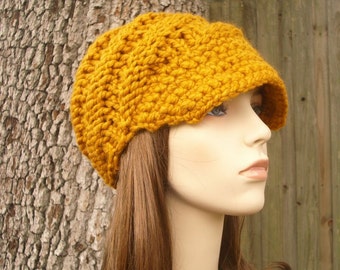 Bonnet avec rebord tricoté main, gros bonnet en maille, bonnet femme, chapeau pour homme, chapeau d'hiver, bonnet en tricot, gavroche, bonnet tourbillon, jaune caramel