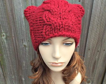 Cat Ear Hat, Cat Hat, Cable Knit Hat, Chunky Knit Hat, Womens Hat, Mens Hat, Cat Beanie, Winter Hat, Cable Hat, Knit Cap