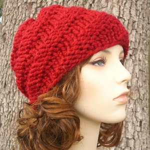 Handgestrickte Beanie, Grobstrick Mütze, Damen Mütze, Herren Mütze, Wintermütze, Strickmütze, Swirl Mütze, Cranberry Rot