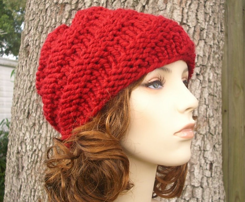 Chunky Knit Hat, Womens Hat, Mens Hat, Winter Hat, Knit Beanie, Knit Cap, Swirl Beanie, Cranberry image 1