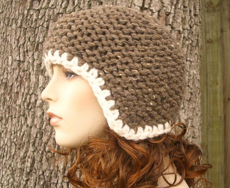 Chunky Knit Ear Flap Hat, Chunky Knit Hat, Womens Hat, Mens Hat, Winter Hat, Knit Beanie, Knit Cap, Earflap Hat, Garter Helmet, Barley Brown image 4