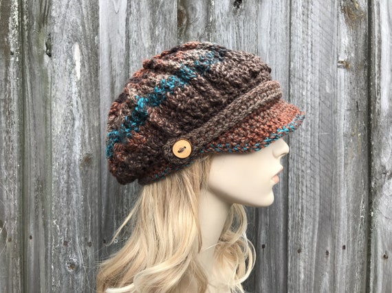 Boho Hat, Newsboy Cap, Crochet Hat, Womens Hat With Brim 