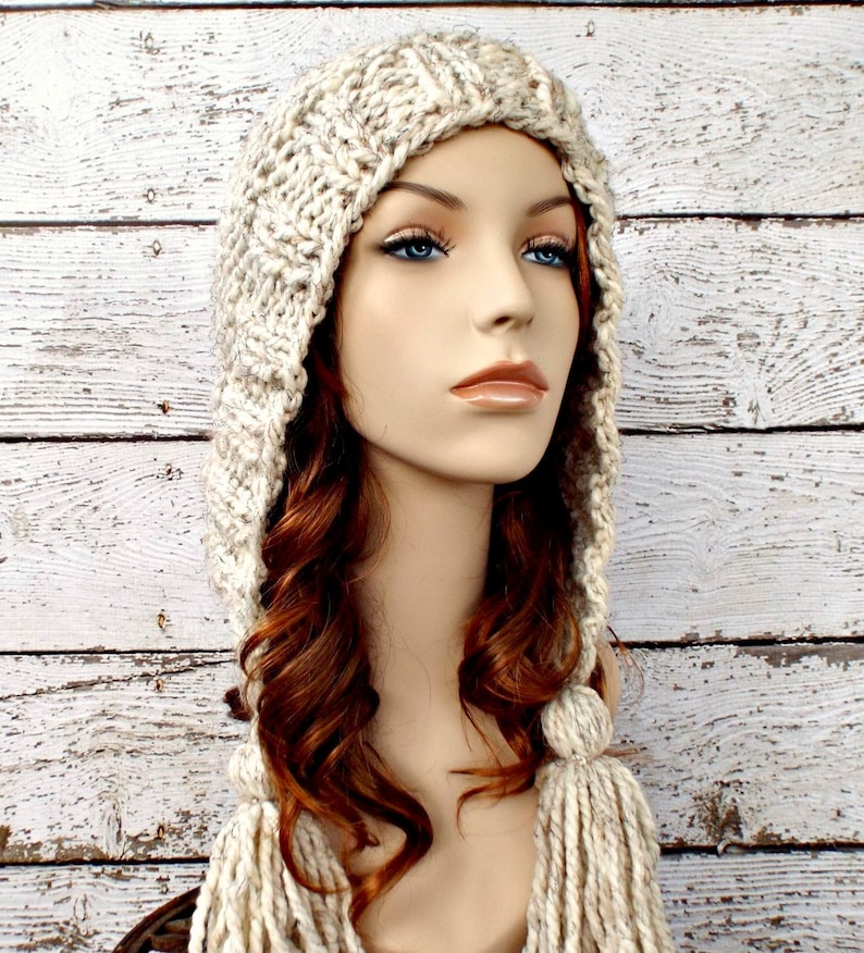 Women's Knitted Hood With Tassels Womens Hat Winter Hat Etsy