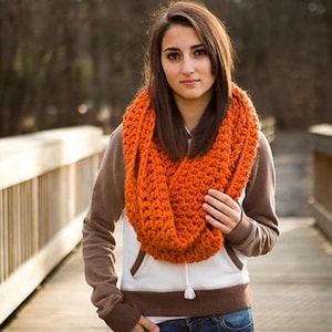 Chunky Crochet Cowl, Oversized Cowl, Womens Cowl, Mens Cowl, Winter Cowl, Infinity Scarf, Crochet Scarf, Vermonter Cowl, Pumpkin Orange